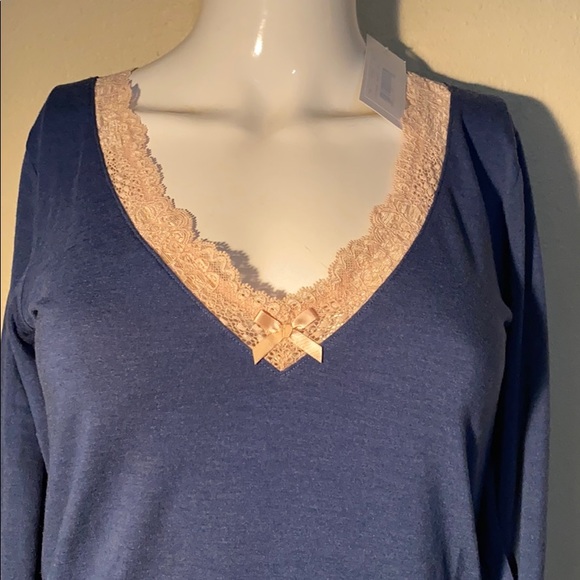 NWT eberjey T536L denim tea long sleeve v neck tee - Picture 2 of 8
